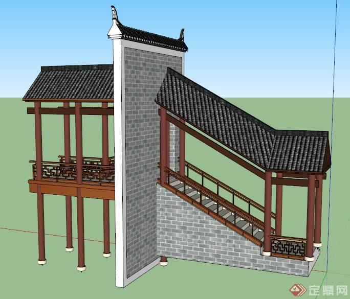 古典中式景观廊设计su模型(3)