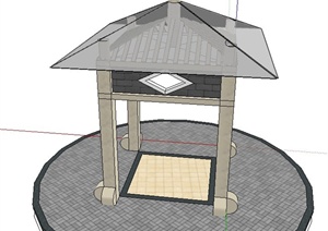 古典中式四角玻璃亭子设计SU(草图大师)模型