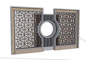 一个现代中式景墙设计SU(草图大师)模型