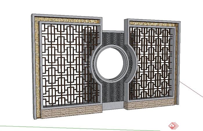 一个现代中式景墙设计su模型(1)