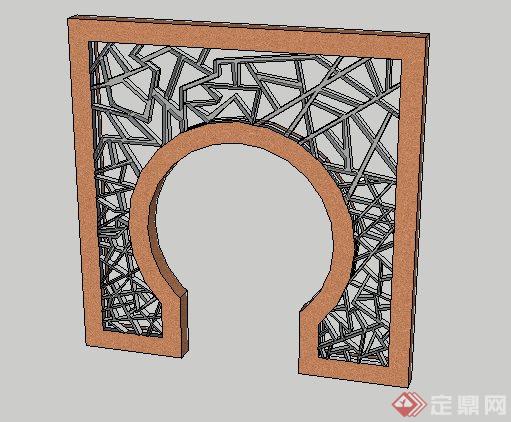 古典中式景墙门设计su模型(2)