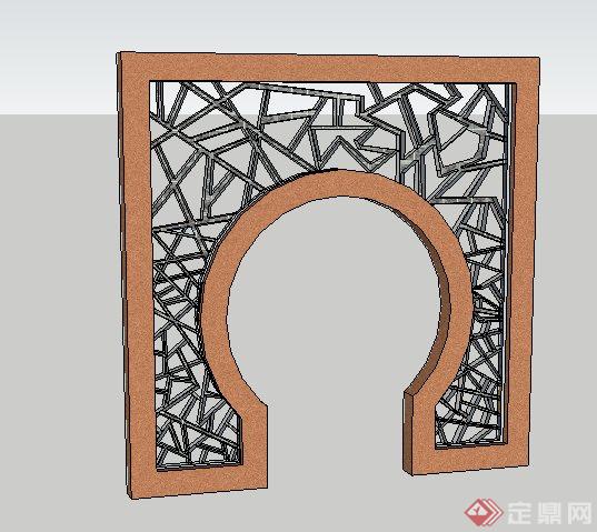 古典中式景墙门设计su模型(1)
