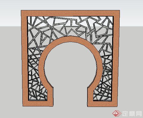 古典中式景墙门设计su模型(3)