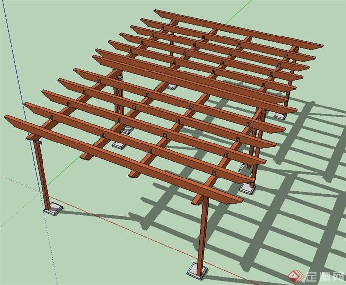 景观木廊架设计SU模型(1)
