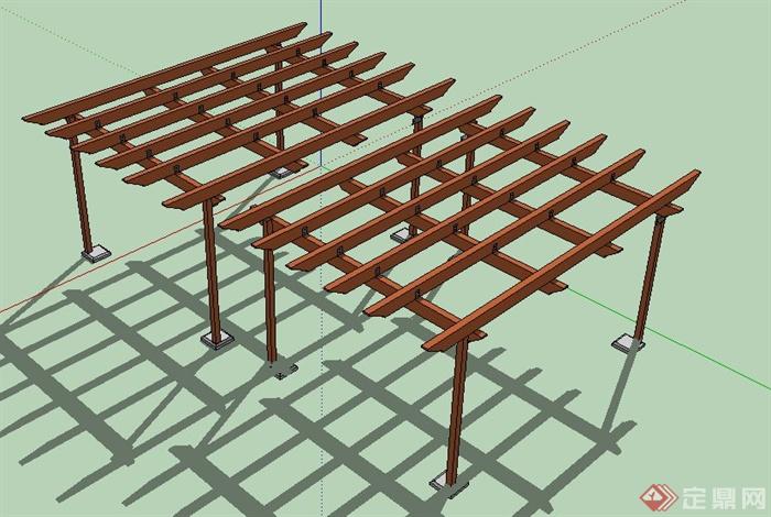 景观木廊架设计SU模型(3)