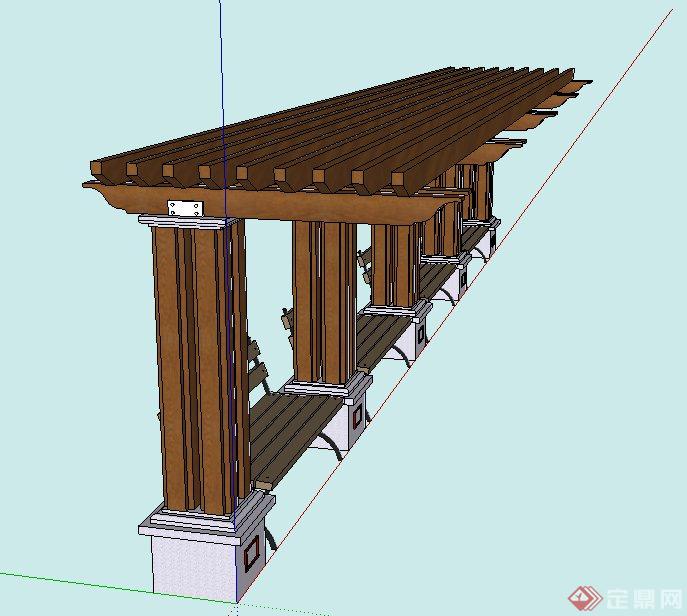 景观木质单边廊架设计SU模型 (1)