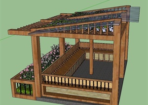 景观木制玻璃廊架设计SU(草图大师)模型