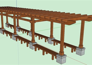 景观木质长廊架设计SU(草图大师)模型