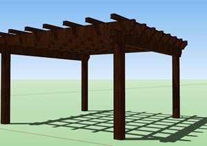 中式木制方形廊架SU(草图大师)模型