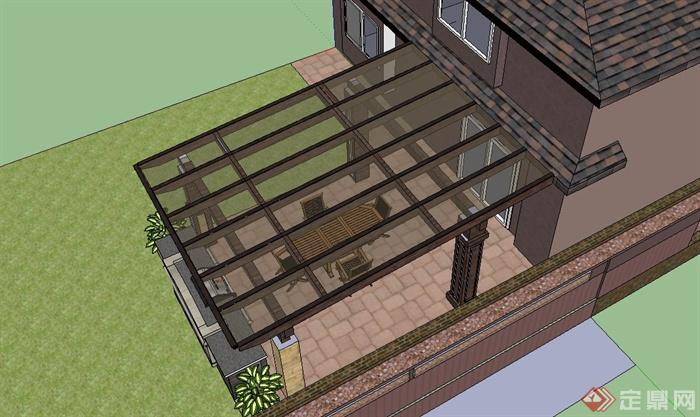 景观庭院玻璃廊架设计SU模型(2)