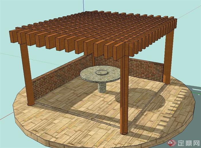 园林景观方形木质廊架设计SU模型 (1)