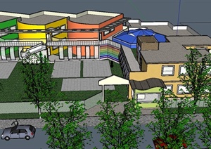 某现代两层幼儿园建筑设计SU(草图大师)模型