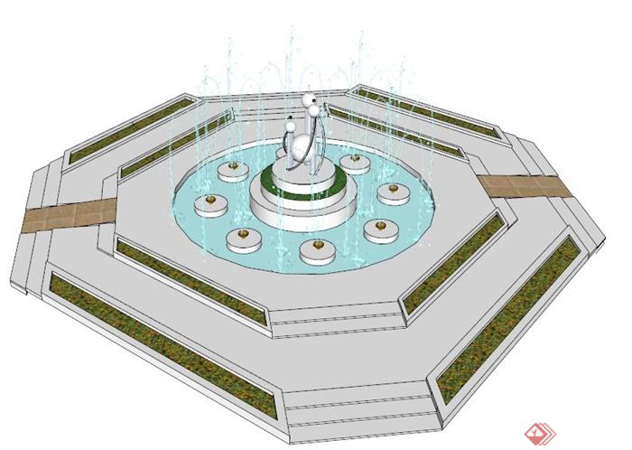 某现代简约风喷泉水池su模型(2)