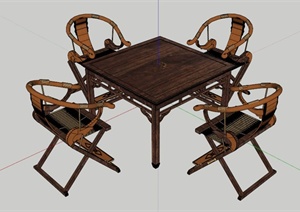 古典中式方形桌椅SU(草图大师)模型