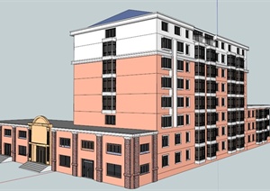 简欧风8层宿舍楼建筑设计SU(草图大师)模型