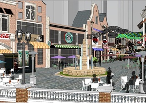 欧式某巷子商业街景观设计SU(草图大师)模型
