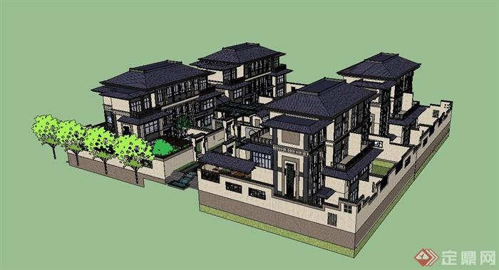 某别墅区联排建筑设计su模型(1)