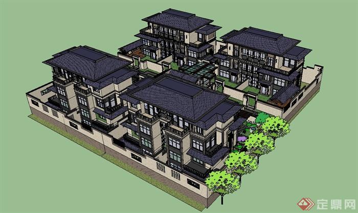 某别墅区联排建筑设计su模型(3)