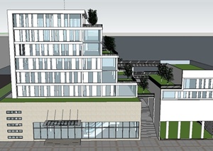 现代某七层梯凸形办公楼建筑设计SU(草图大师)模型