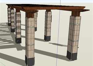 八角木质长廊架设计SU(草图大师)模型
