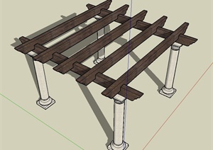 木质方形四角廊架设计SU(草图大师)模型