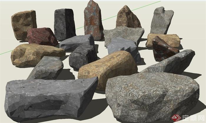园林景观节点石头设计su模型(3)