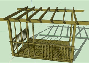 园林景观木质长方形廊架设计SU(草图大师)模型