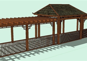园林景观节点木质长廊亭设计SU(草图大师)模型