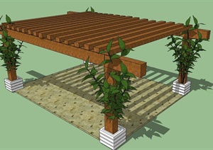 木质廊架设计SU(草图大师)模型