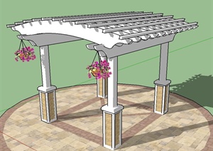 园林景观节点弧形屋顶廊架设计SU(草图大师)模型