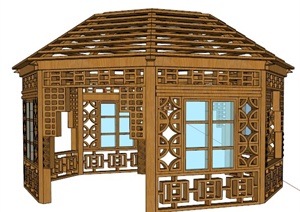 现代新中式八角景观亭设计SU(草图大师)模型