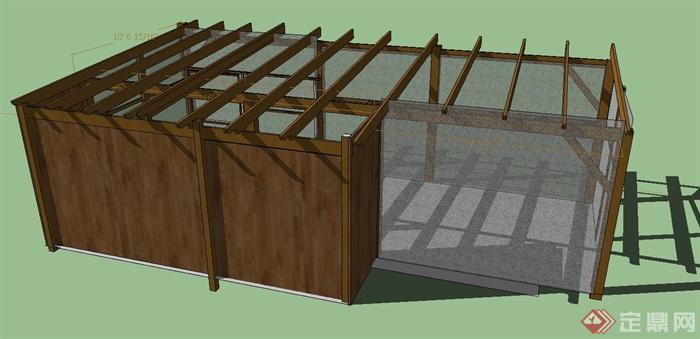 园林景观封闭式玻璃廊架设计SU模型(2)