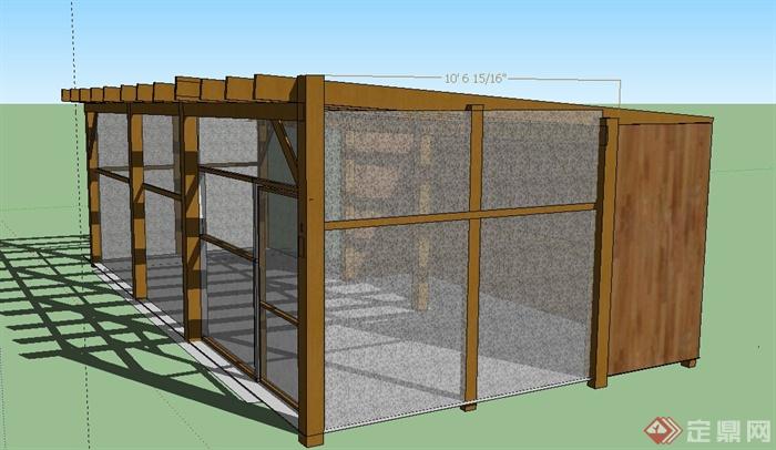 园林景观封闭式玻璃廊架设计SU模型(1)