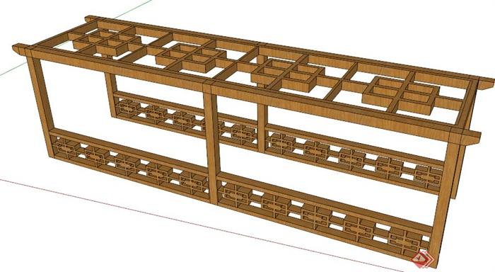 简约新中式风格木制廊架su模型(1)