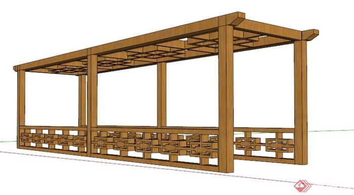 简约新中式风格木制廊架su模型(2)