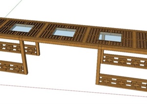 中式木制长廊架设计SU(草图大师)整体模型