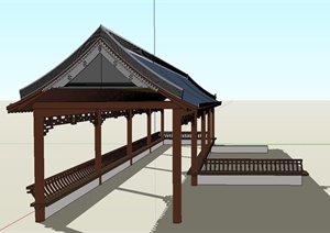 古典中式景观长廊设计SU(草图大师)模型