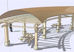 园林景观木质弧形长廊设计SU(草图大师)模型