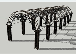 园林景观节点铁艺弧形廊架设计SU(草图大师)模型
