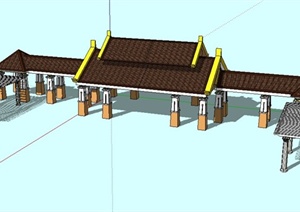 东南亚组合门廊设计SU(草图大师)模型