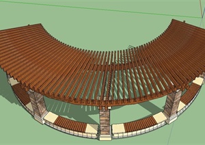 园林景观弧形单边廊架设计SU(草图大师)模型