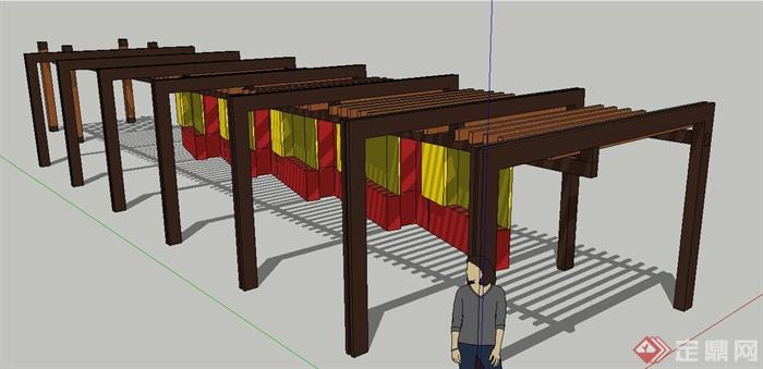 木质长廊设计SU模型(2)