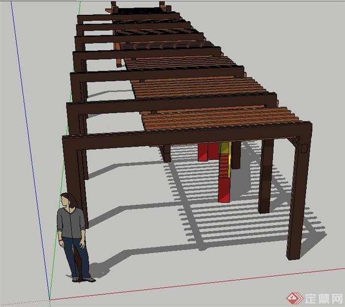 木质长廊设计SU模型(1)