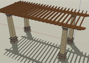 长条形木廊架设计SU(草图大师)模型
