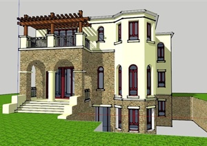 某欧式二层别墅建筑SU(草图大师)模型及方案图纸