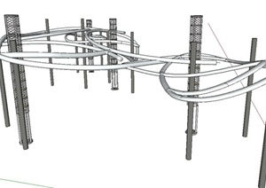 园林景观节点简易铁廊架设计SU(草图大师)模型
