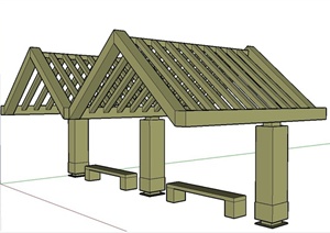 园林景观节点木质折叠廊架设计SU(草图大师)模型