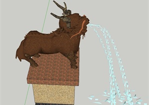 动物石雕塑吐水设计SU(草图大师)模型