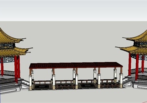 园林景观节点亭廊组合设计SU(草图大师)模型