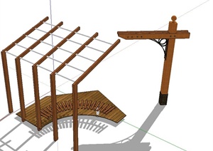 现代简易木制廊架设计SU(草图大师)模型
